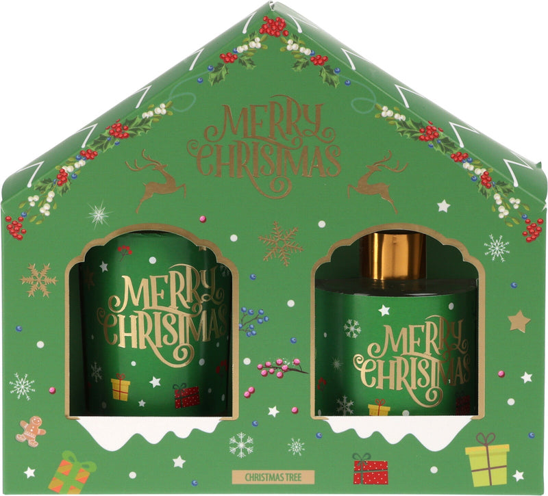 Set parfum Ambiental si Lumanare Parfumata Christmas Tree, Aroma brad de Craciun