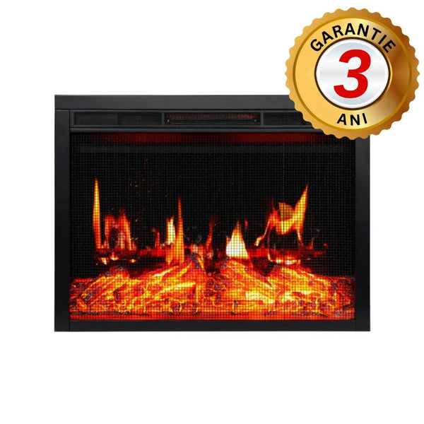Semineu Electric Incorporabil, cu Sunet, 7 culori, Flacari cu aspect realistic, Negru
