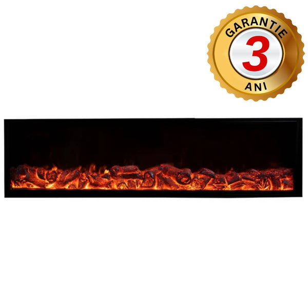 Semineu Electric Incorporabil, 1.5m ,Negru, Design Minimalist, Telecomanda, Flacari Realistice