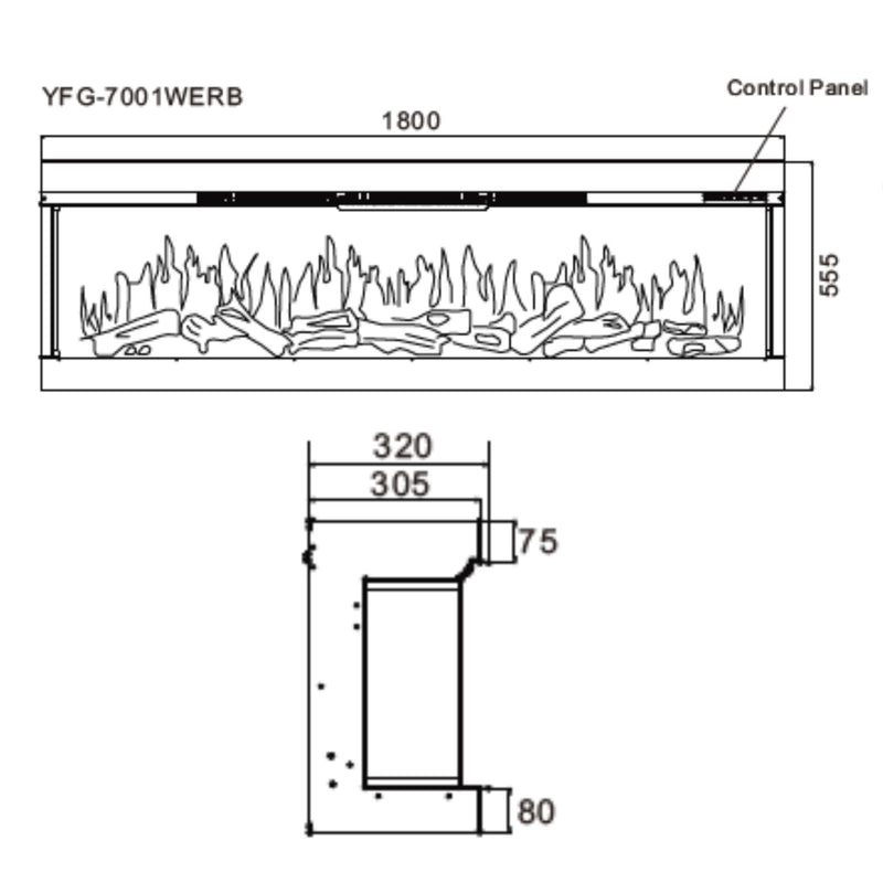 Semineu Electric Incorporabil 3D de Perete cu Sunet, WI-FI, 7 culori, 180 cm, Safecare