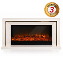 Electric Fireplace in Solid Wood Ivory White Oak with Bronze-Gold Insert, with Heating Function, Remote Control