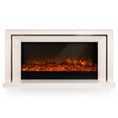 Electric Fireplace in Solid Wood Ivory White Oak with Bronze-Gold Insert, with Heating Function, Remote Control