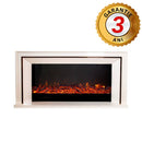 Електрическа камина от масивен дъб в цвят бяла слонова кост с бронзово-златна вложка, с функция за отопление, дистанционно управление