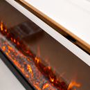 Electric Fireplace in Solid Wood Ivory White Oak with Bronze-Gold Insert, with Heating Function, Remote Control