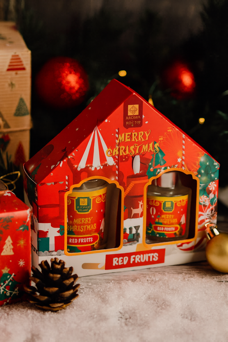 Set cadou Red Fruits, Aroma de fructe rosii, Lumanare parfumata si Difuzor cu betisoare