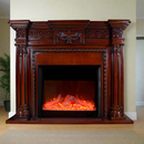 Електрическа камина от масивен дъб в винтидж кафяво с шарка, дистанционно управление