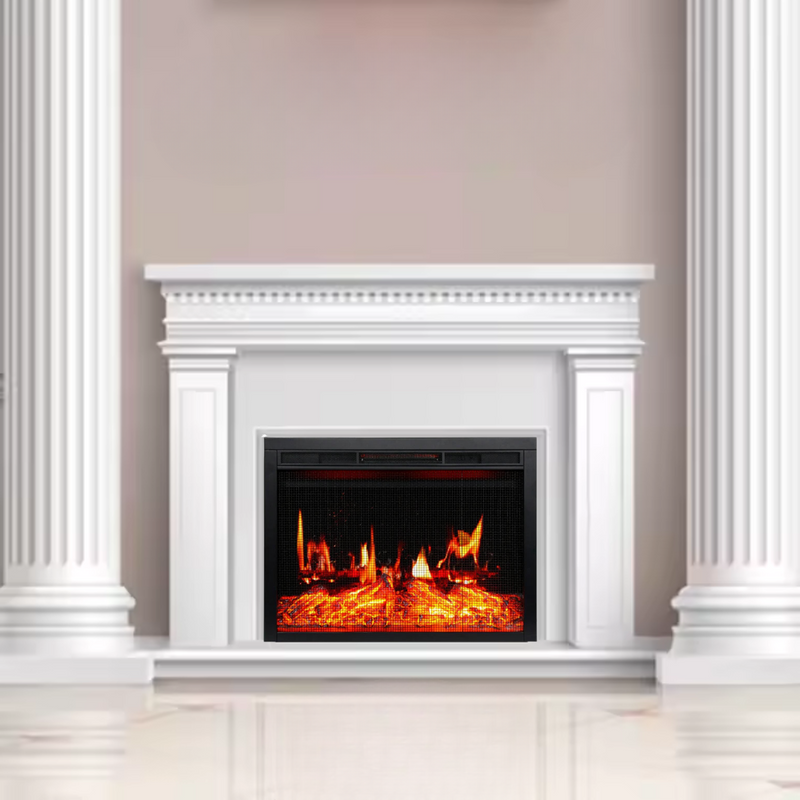 Interior semineu electric cu efect de jar si bustenei decorativi