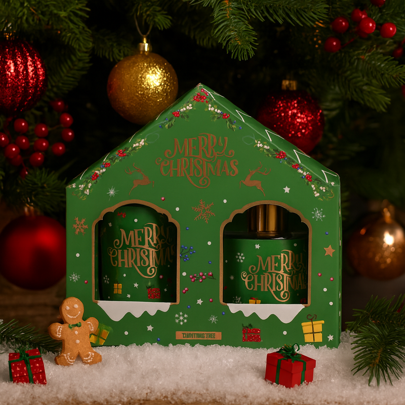 Set parfum Ambiental si Lumanare Parfumata Christmas Tree, Aroma brad de Craciun