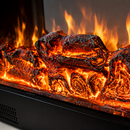 Electric Fireplace in Solid Wood Ivory White Oak with Bronze-Gold Insert, with Heating Function, Remote Control
