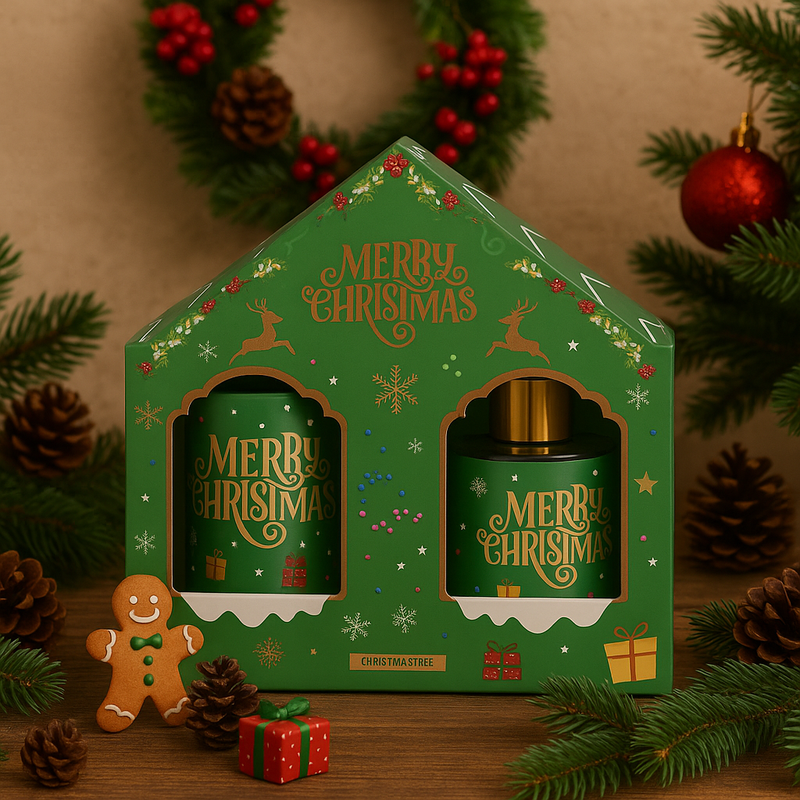 Set parfum Ambiental si Lumanare Parfumata Christmas Tree, Aroma brad de Craciun