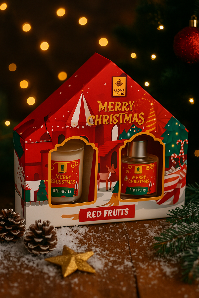 Set cadou Red Fruits, Aroma de fructe rosii, Lumanare parfumata si Difuzor cu betisoare