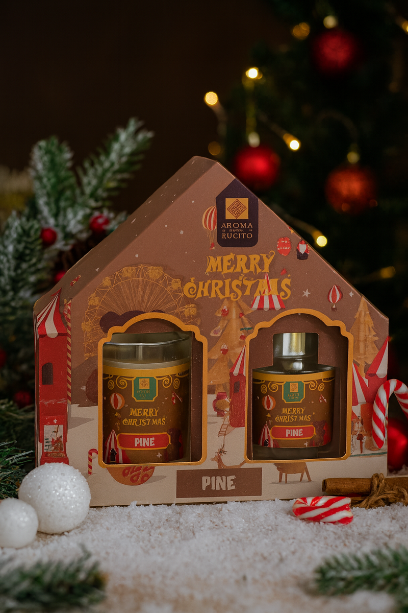 Set cadou Pine, Aroma de brad natural, Lumanare parfumata si Difuzor cu betisoare
