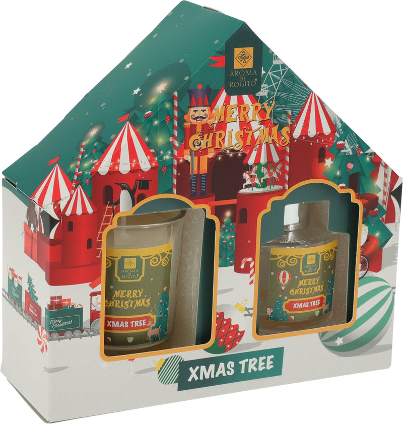 Set cadou Xmas Tree, Aroma de brad, Lumanare parfumata si Difuzor cu betisoare