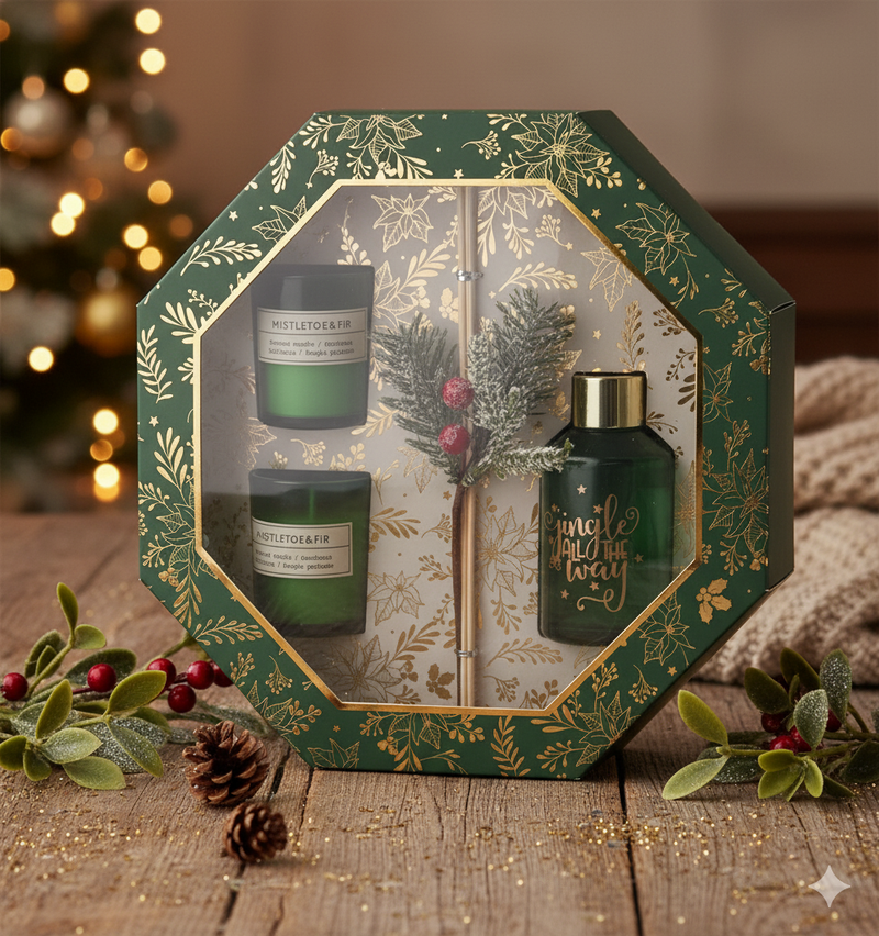 Set Cadou Diffuser si Lumanare, Christmas Green Edition