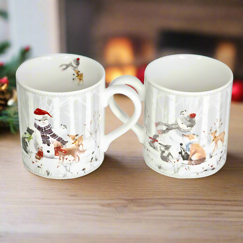 Cani din Portelan Craciun, in Cutie Cadou, cu imprimeu Om de Zapada