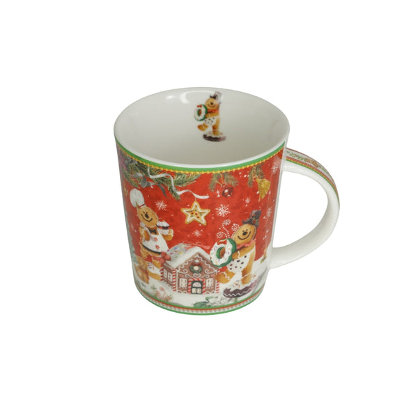 Cana Cilindrica din Portelan Craciun, in Cutie Rotunda Cadou, cu imprimeu Oameni din turta dulce