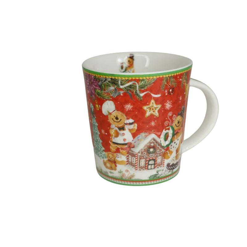 Cana Cilindrica din Portelan Craciun, in Cutie Rotunda Cadou, cu imprimeu Oameni din turta dulce