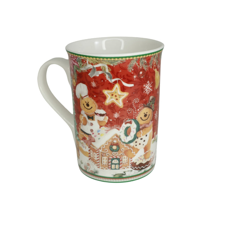 Cana din Portelan Craciun, in Cutie Rotunda Cadou, cu imprimeu Oameni din turta dulce