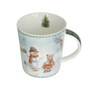 Cana din Portelan Cilindrica Craciun, in Cutie Rotunda Cadou, cu imprimeu Om de Zapada cu Copil