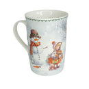 Cana din Portelan Craciun, in Cutie Rotunda Cadou, cu imprimeu Om de Zapada cu Copil