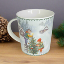 Cana din Portelan Cilindrica Craciun, in Cutie Rotunda Cadou, cu imprimeu Om de Zapada cu Copil