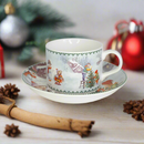 Cana din Portelan Craciun, in Cutie Rotunda Cadou, cu imprimeu Copii care decoreaza bradul de Craciun