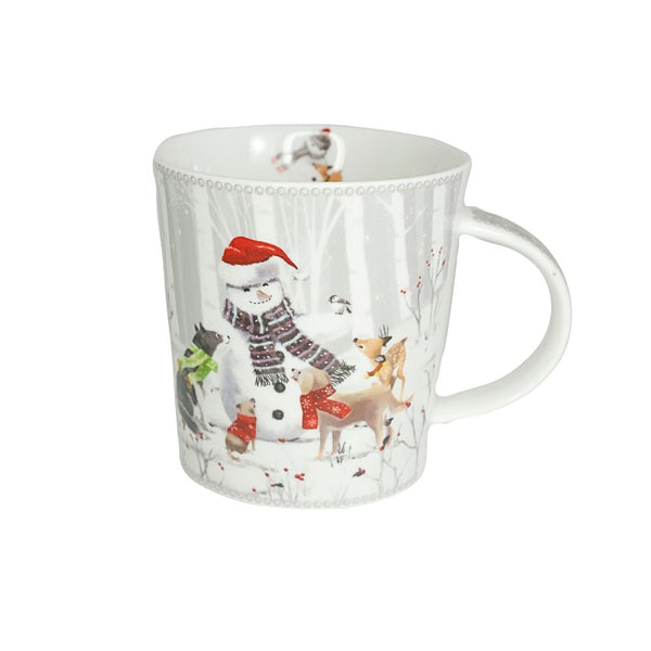 Cana din Portelan Craciun, in Cutie Rotunda Cadou, cu imprimeu Om de Zapada