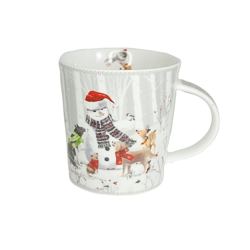 Cana din Portelan Craciun, in Cutie Rotunda Cadou, cu imprimeu Om de Zapada