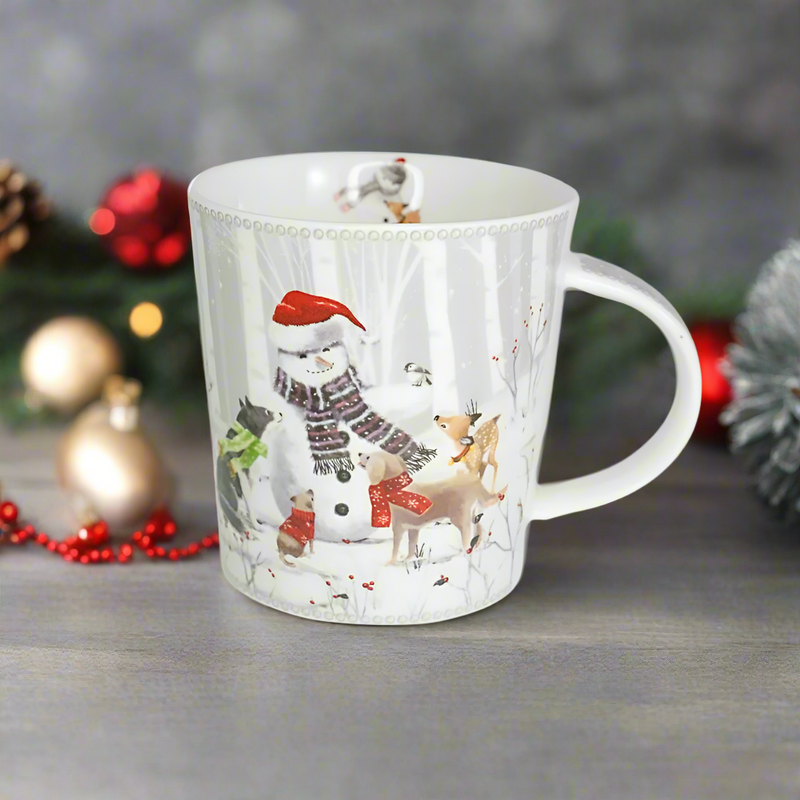 Cana din Portelan Craciun, in Cutie Rotunda Cadou, cu imprimeu Om de Zapada