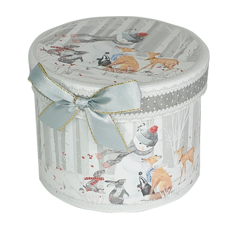 Cana din Portelan Craciun, in Cutie Rotunda Cadou, cu imprimeu Om de Zapada