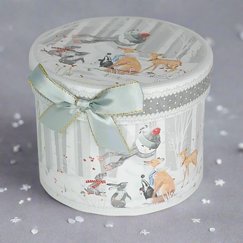 Cana din Portelan Craciun, in Cutie Rotunda Cadou, cu imprimeu Om de Zapada