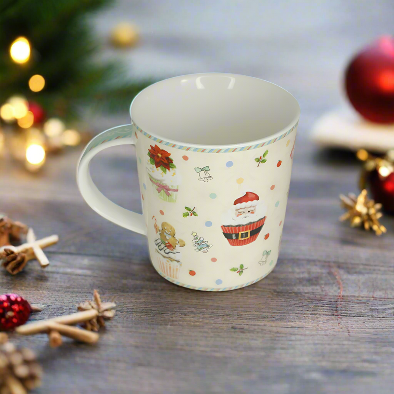 Cana din Portelan Craciun, in Cutie Cadou, cu imprimeu Briose si Decoratiuni