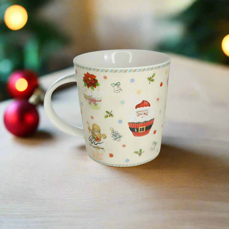 Cana din Portelan Craciun, in Cutie Cadou, cu imprimeu Briose si Decoratiuni