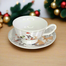 Cana din Portelan cu Farfurie Craciun, in Cutie Rotunda Cadou, cu imprimeu Om de Zapada cu Animalute