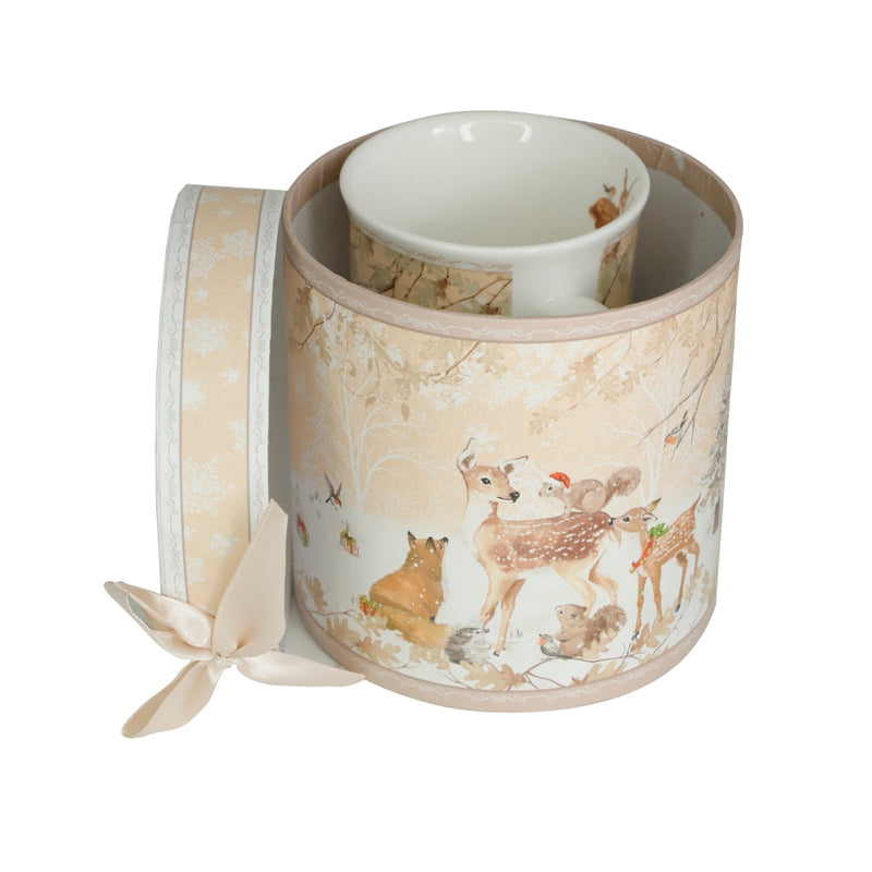 Cana din Portelan Craciun, in Cutie Rotunda Cadou, cu imprimeu Animalute