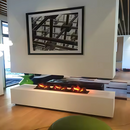 Вградена електрическа камина, черна, 3D пламъци с пара, звук, минималистичен дизайн, дистанционно управление