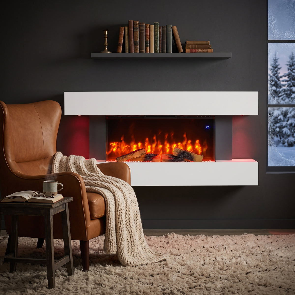 Colt de lectura cu semineu electric YFG-4003WERB aprins