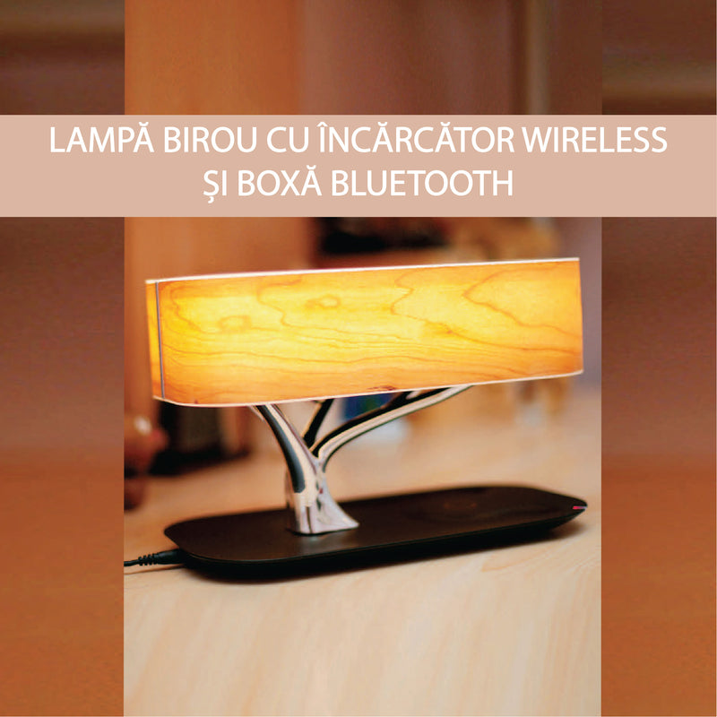 Lampa Birou LED cu Incarcator Wireless si Boxa Bluetooth, Home Tree