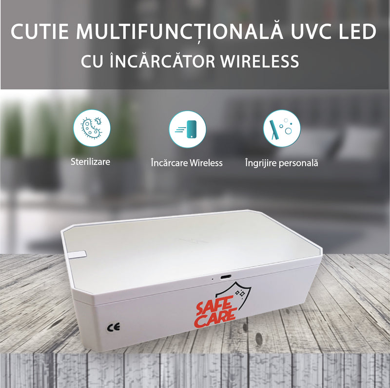 Caseta UVC Dezinfectanta, Multifunctionala, cu Capac Detasabil si Functie de Incarcare Wireless